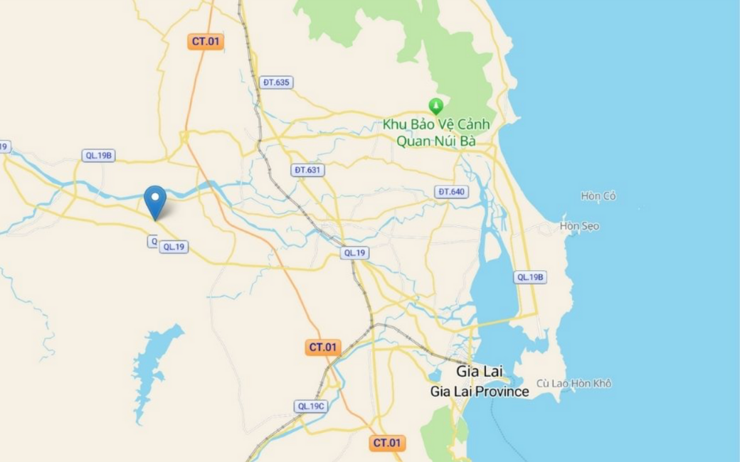 Bản đồ vị trí Khu công nghiệp Bình Nghi thuộc huyện Tây Sơn, Gia Lai, gần Quốc lộ 19 và các tuyến giao thông huyết mạch.