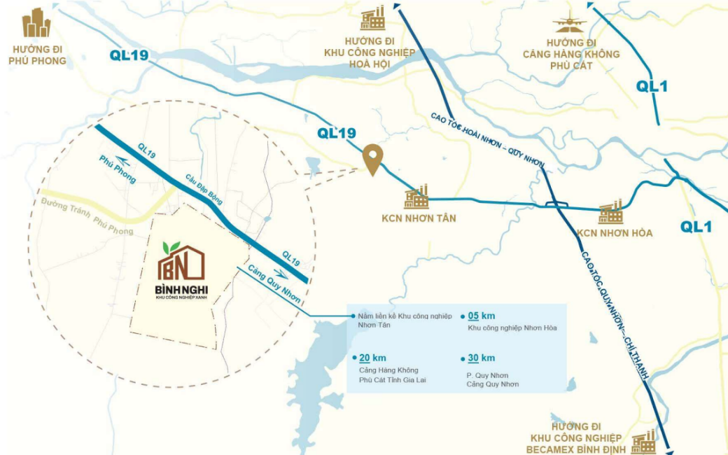 KCN nằm ngay trên trục đường quốc lộ 19 chiến lược.